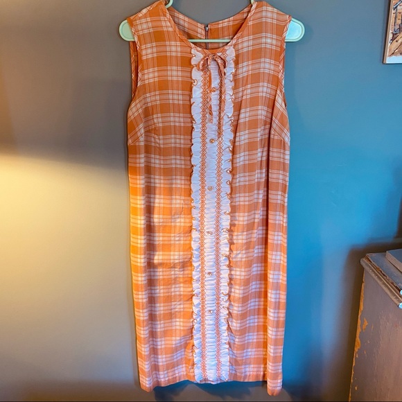 VTG 60s orange and white checked shift dress-M - Picture 7 of 10